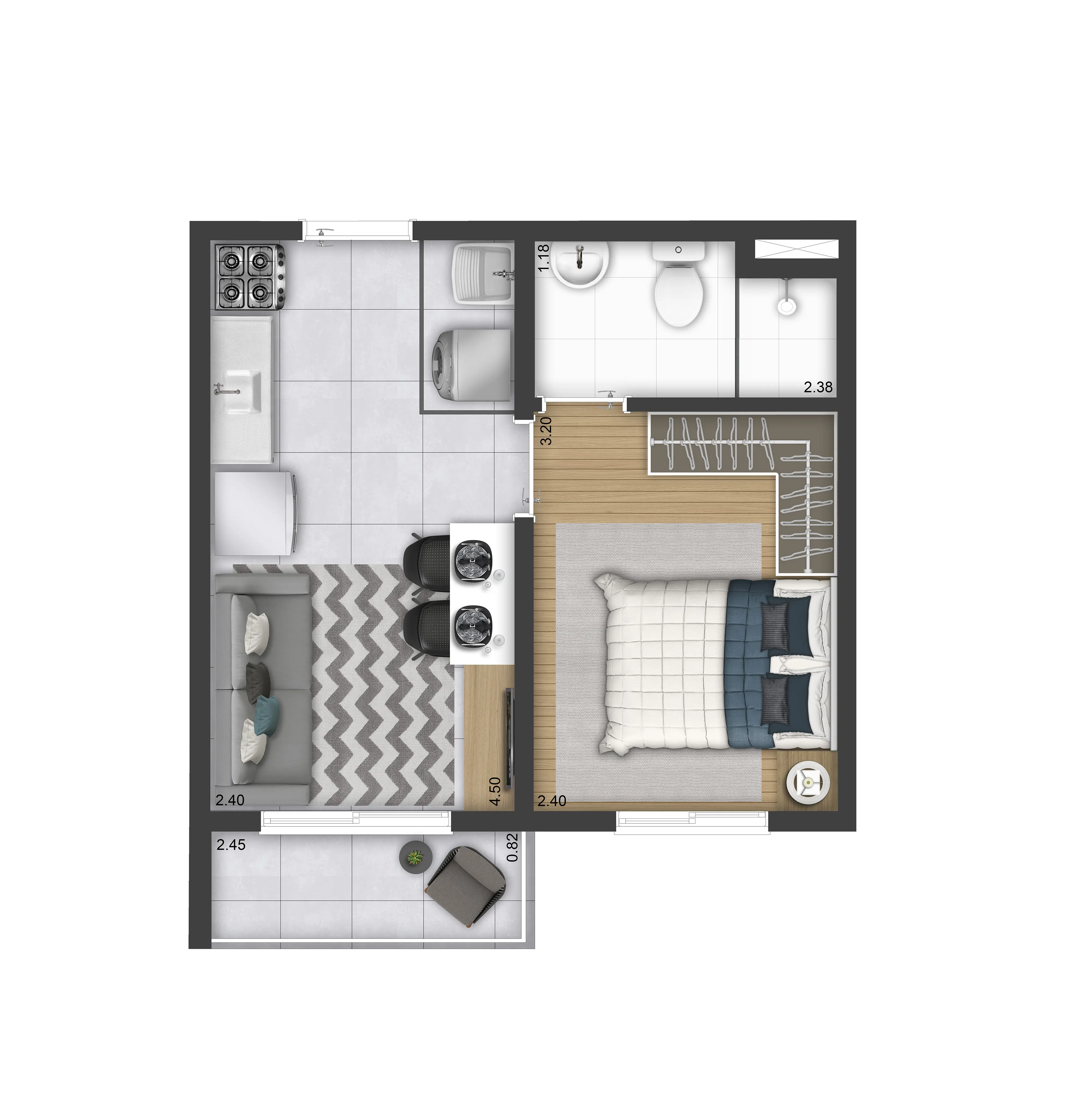 Planta 1 Dorm. - Térreo - Tipo 03 - Torre D - SAC